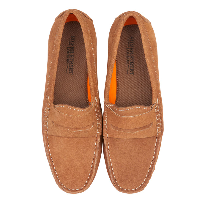Danielle Suede Leather Driving Loafers- Tan