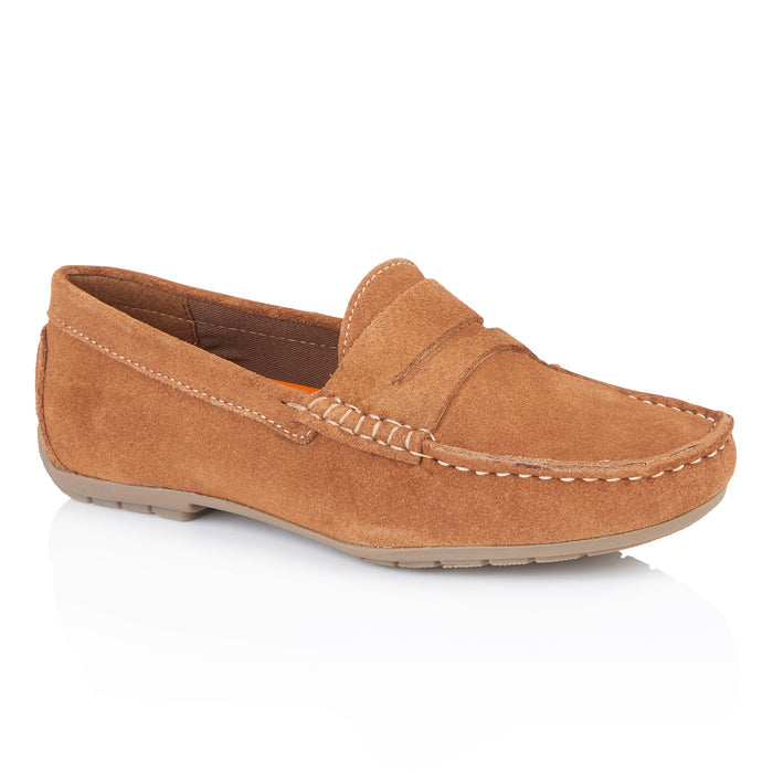 Danielle Suede Leather Driving Loafers- Tan