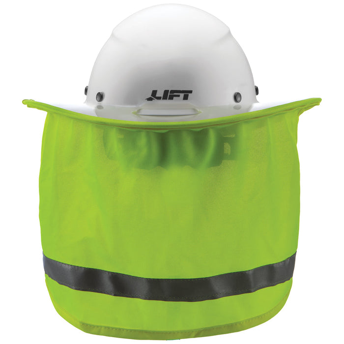 Back view of the Lift Safety DAX cap style hard hat sunshade in hi-vis lime