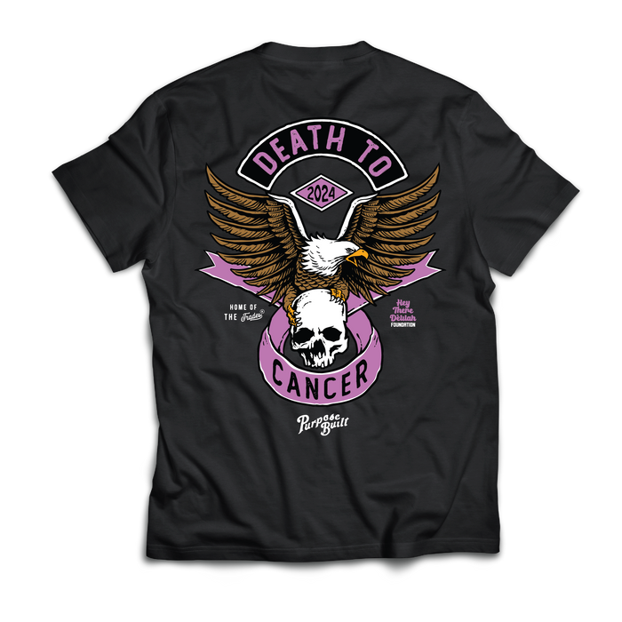 Purpose-Built Death to Cancer graphic tee in black, big and tall sizing