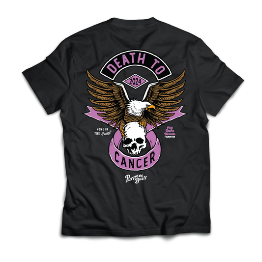 Purpose-Built Death to Cancer graphic tee in black, big and tall sizing