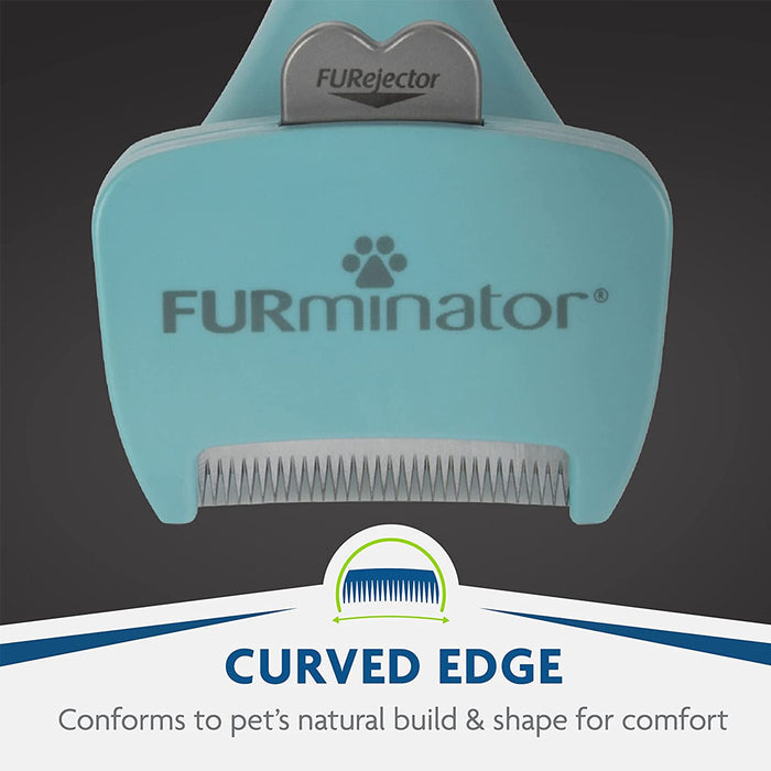 Deshed Tool curved edge conforms to pets natural build and shape.
