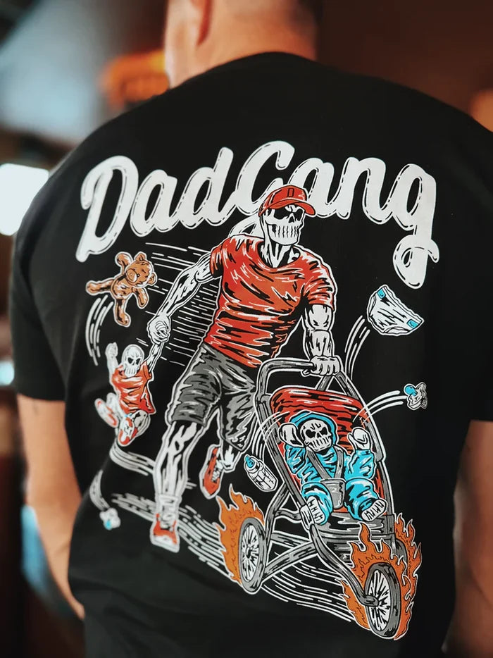 Dad Gang Stroller Skull graphic t-shirt in black, alternate product view