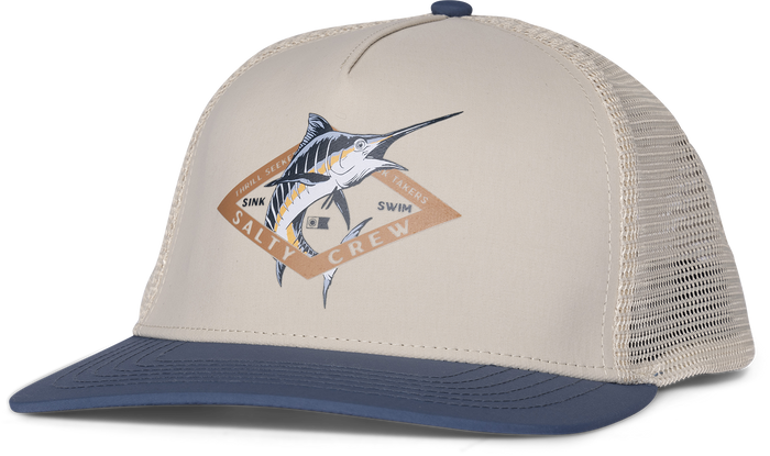 Salty Crew Diamond Marlin trucker hat in oyster and slate