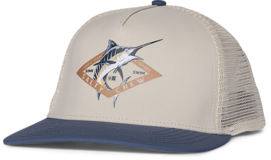 Salty Crew Diamond Marlin trucker hat in oyster and slate