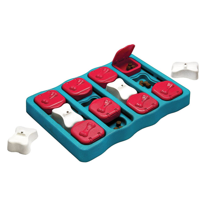 Dog Brick Blue Puzzle Game Toy with treats.