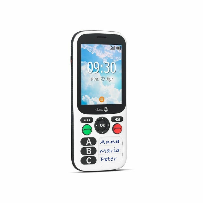 Doro 780X Simple Mobile Phone being held in a hand, showing the size of the buttons and screen.