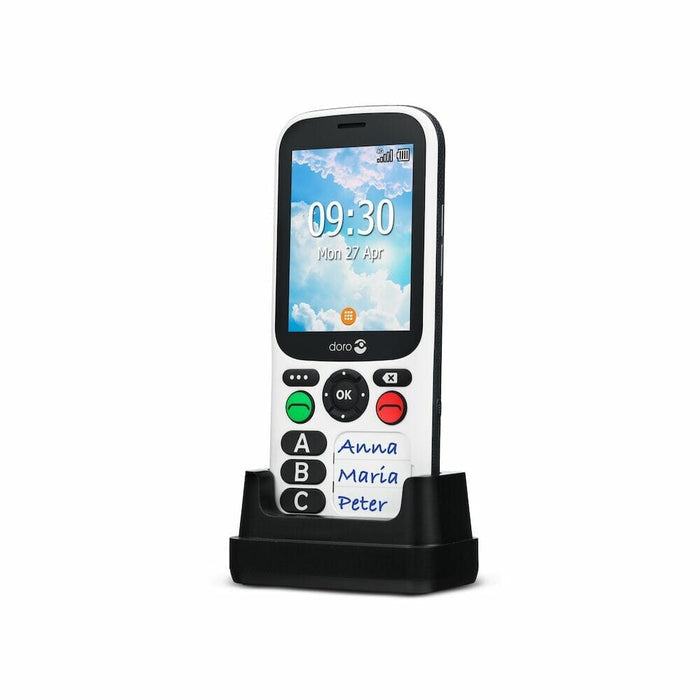 Packaging for Doro 780X Simple Mobile Phone mobile phone with branding and key features.