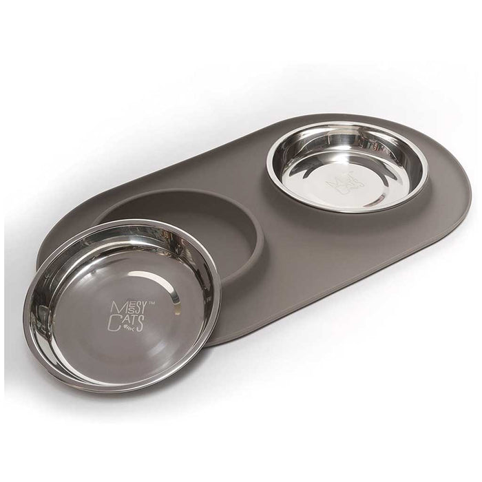 Double Silicone Feeder with Stainless Saucer Shaped Bowl