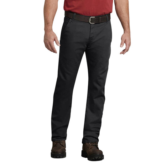 Dickies FLEX regular fit duck carpenter pant in black, front view with hammer loop
