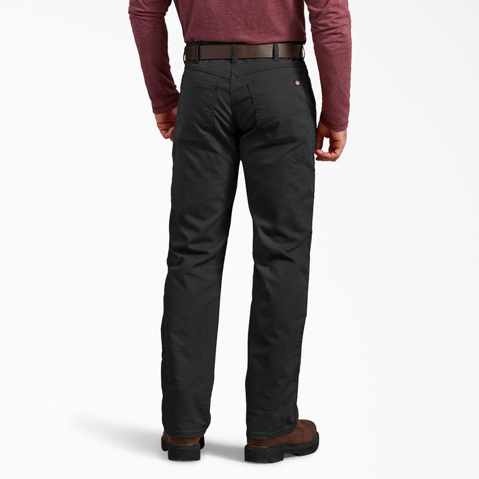 Back view of the Dickies black duck double knee pant showing the back pockets