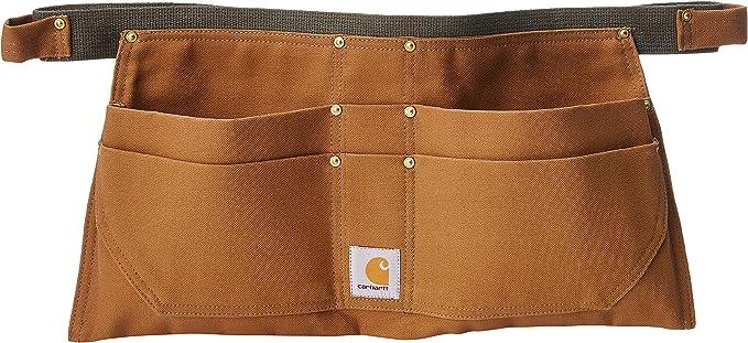 Carhartt duck canvas half apron in brown with tool pockets and waist ties