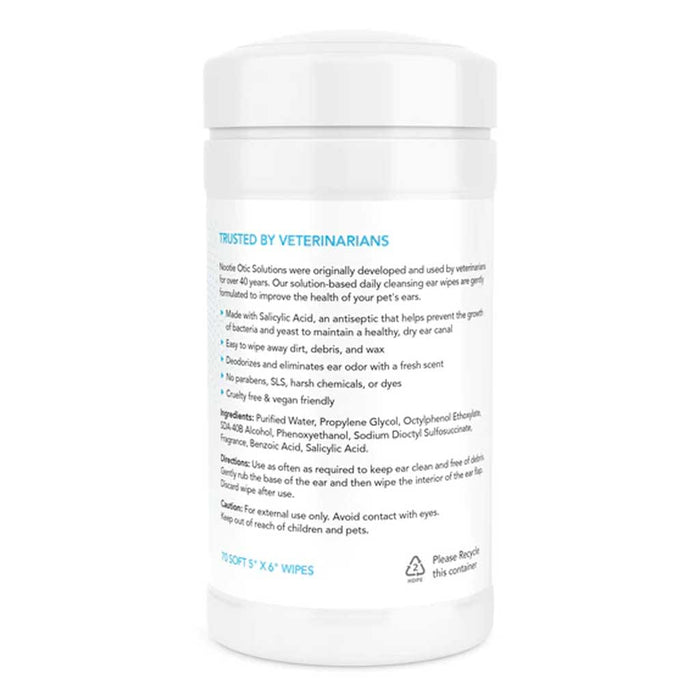 Ear Wipes Sweet Pea Vanilla 70ct back of container.