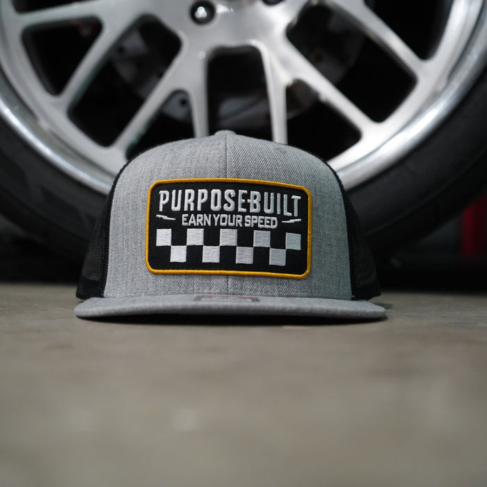 Purpose-Built Earn Your Speed snapback in grey and black, additional product image