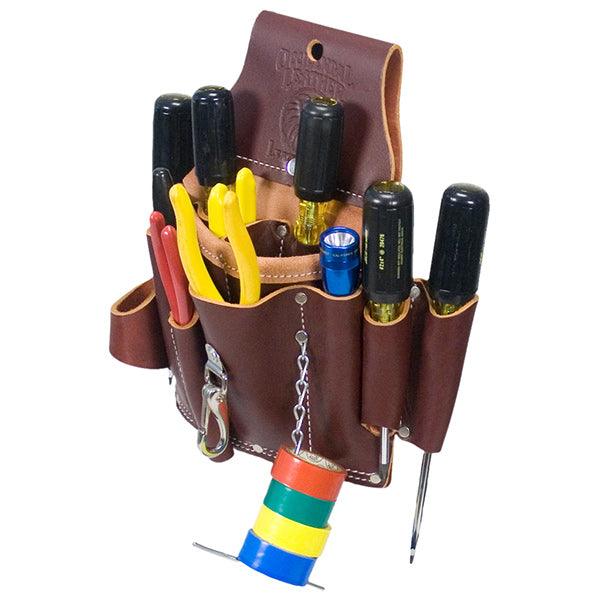 Occidental Leather electrician's tool pouch with tools, right front view
