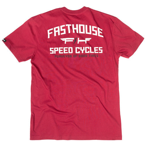 Fasthouse Elevate tee in cardinal, back view of the print