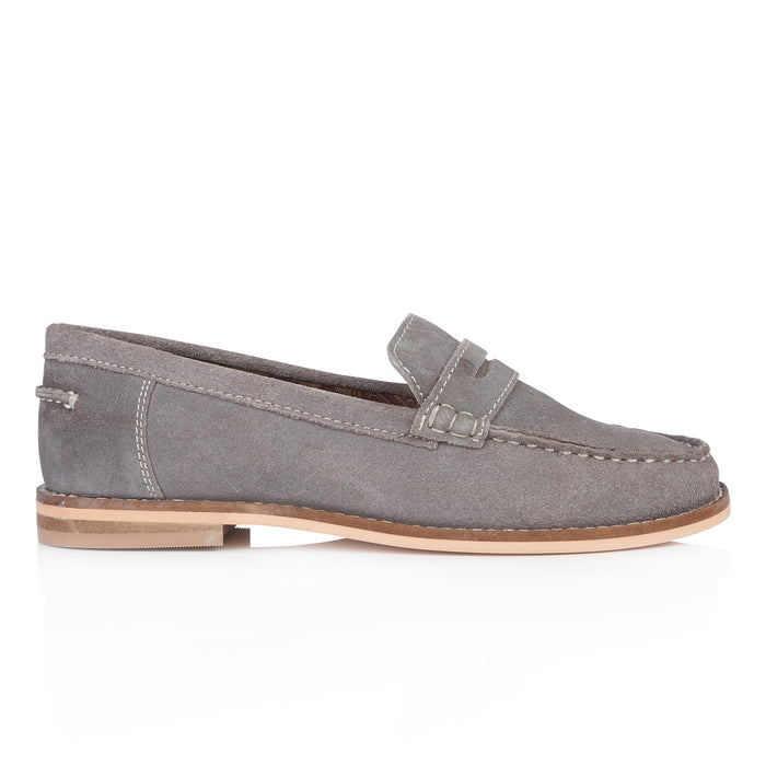 Ellie Suede Leather Slip On Deck Shoes - Grey