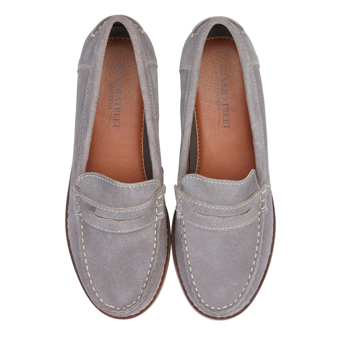 Ellie Suede Leather Slip On Deck Shoes - Grey