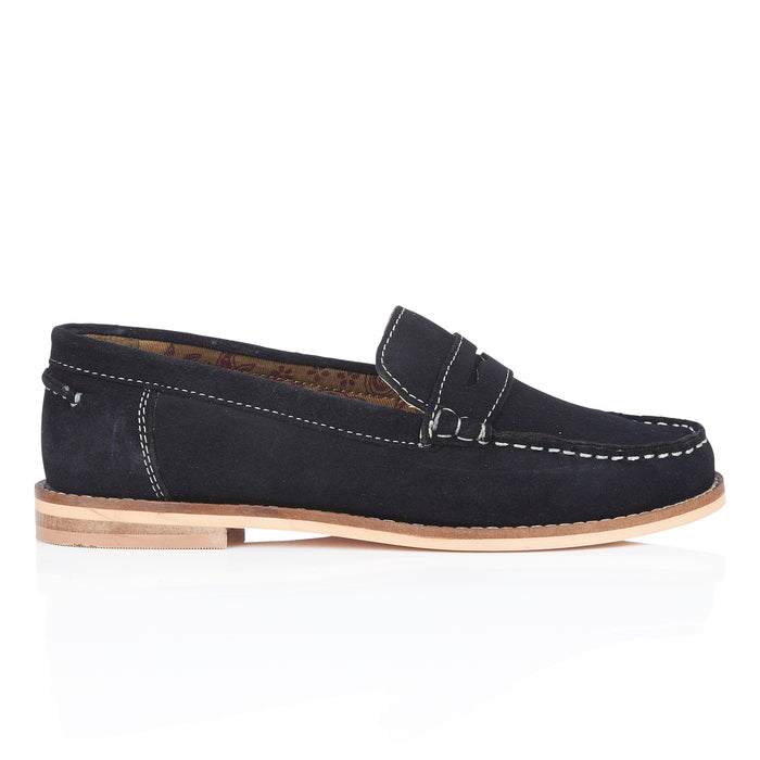 Ellie Suede Leather Slip On Deck Shoes - Navy