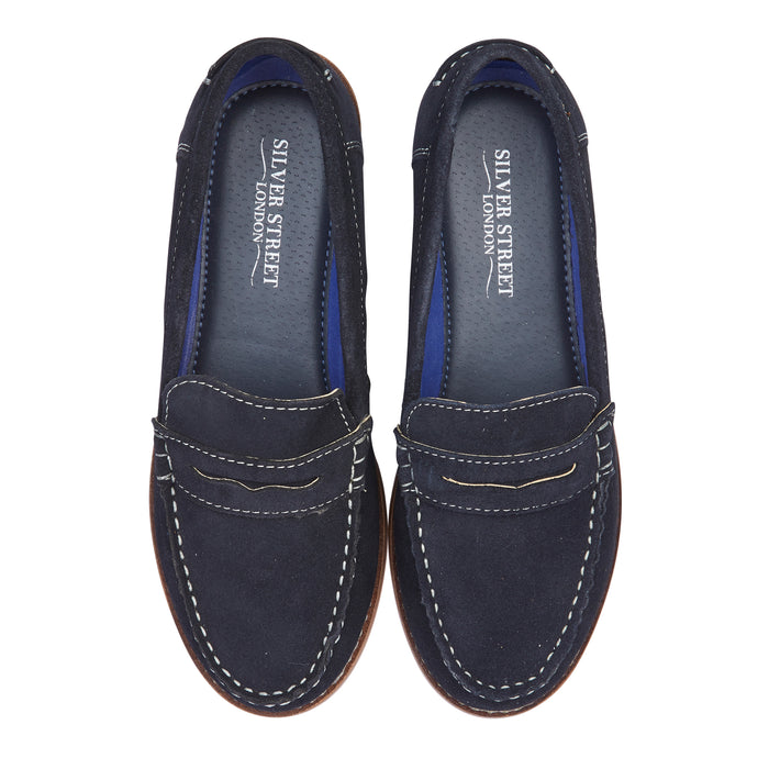 Ellie Suede Leather Slip On Deck Shoes - Navy