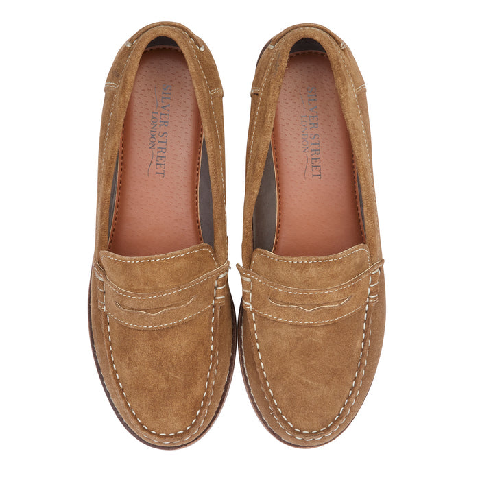 Ellie Suede Leather Slip On Deck Shoes - Tan
