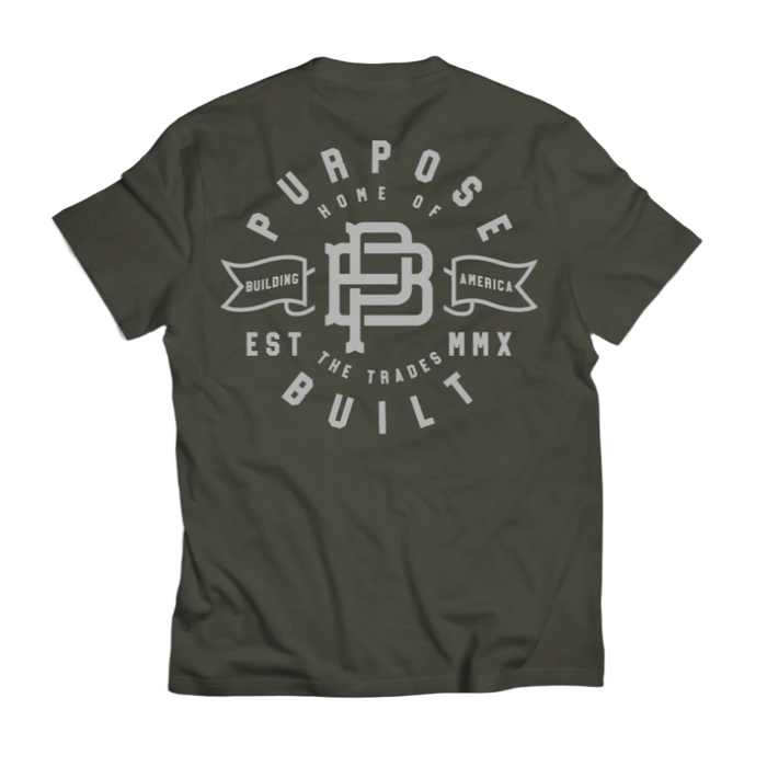 Purpose-Built Emblem graphic tee in charcoal, big and tall sizing