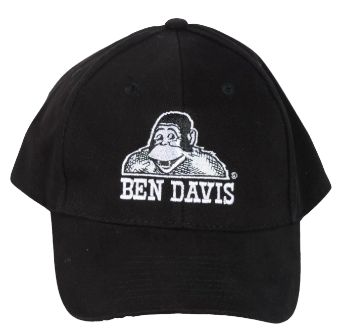 Ben Davis baseball cap in black with white embroidered logo on the front panel