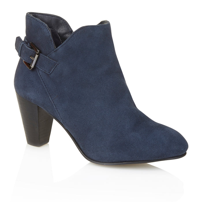 Emma Suede Leather Heels - Navy