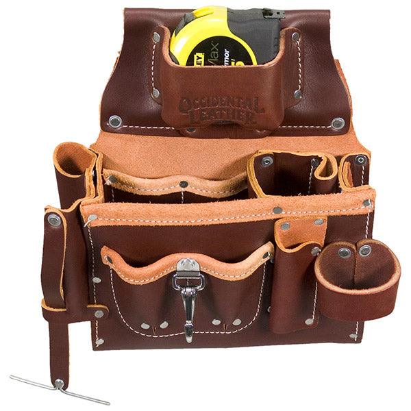Occidental Leather engineer's tool case in tan leather, angled view