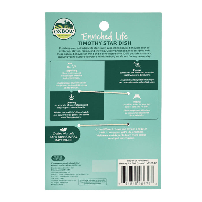 Enriched Life - Timothy Star Dish back of package.