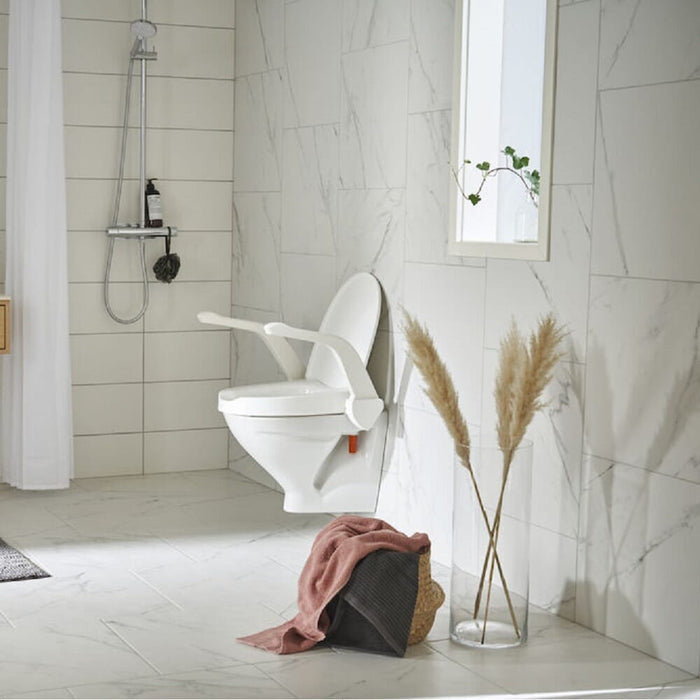 Image of Etac My-Loo Fixed Toilet Seat with Arm Rests on a plain background.