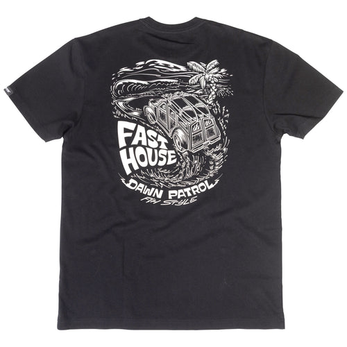 Fasthouse Explorer tee in black, back view of the print