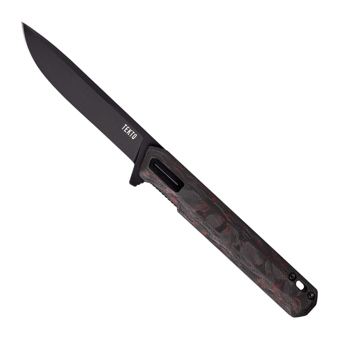 Tekto F2 Bravo folding knife in forged ember carbon with black hardware