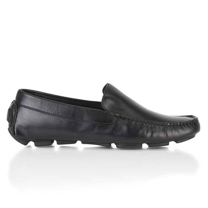 Falmouth Mens Leather Driving Loafers - Black