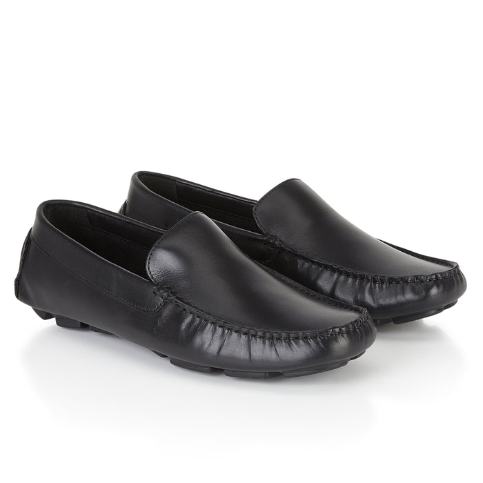Falmouth Mens Leather Driving Loafers - Black