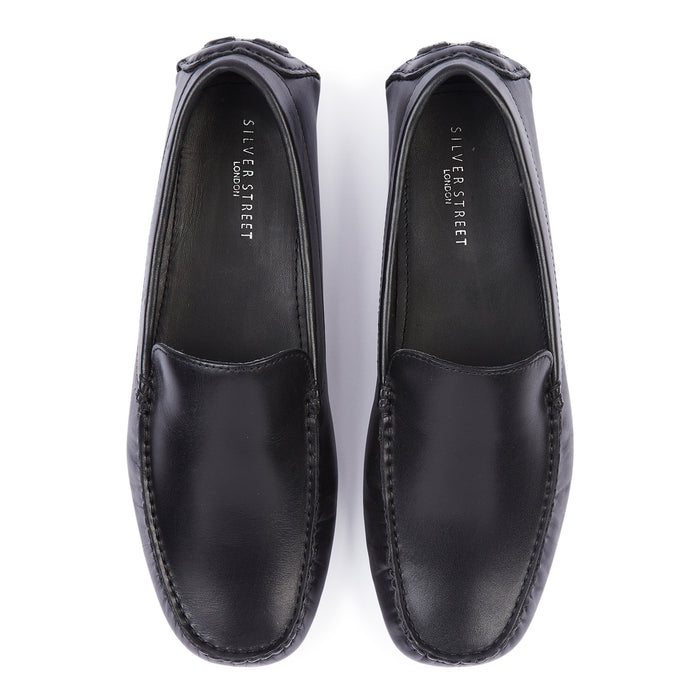 Falmouth Mens Leather Driving Loafers - Black