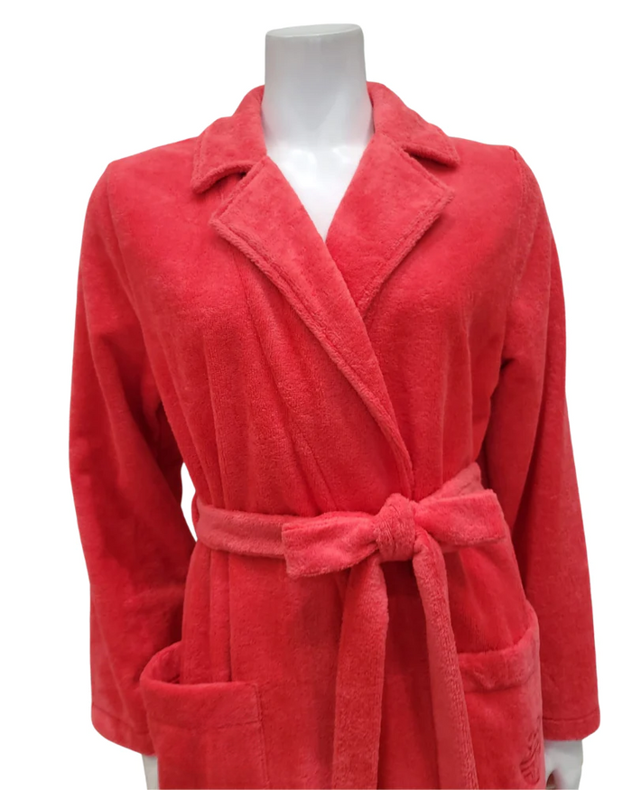 Feraud Paris Coral Plush Long Terry Wrap Bath Robe
