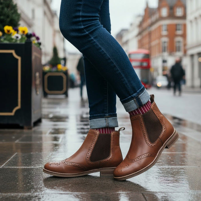 Fiona Leather Brogue Boots - Tan