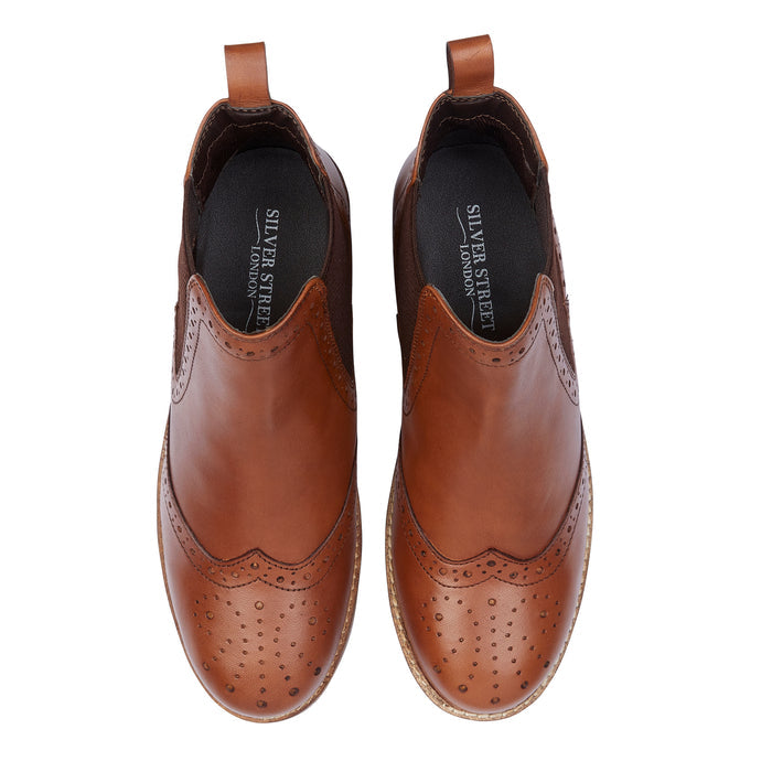 Fiona Leather Brogue Boots - Tan