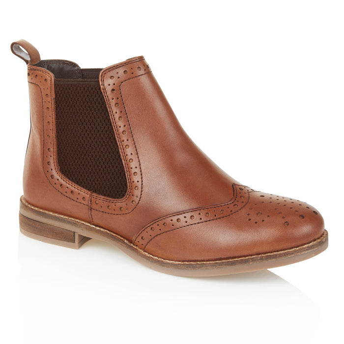 Fiona Leather Brogue Boots - Tan