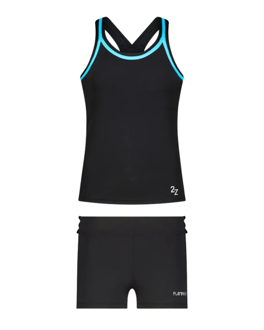 Flamingo Black/Aqua Trim 2 Piece Teen's Bathing Suit Tank with Shorts