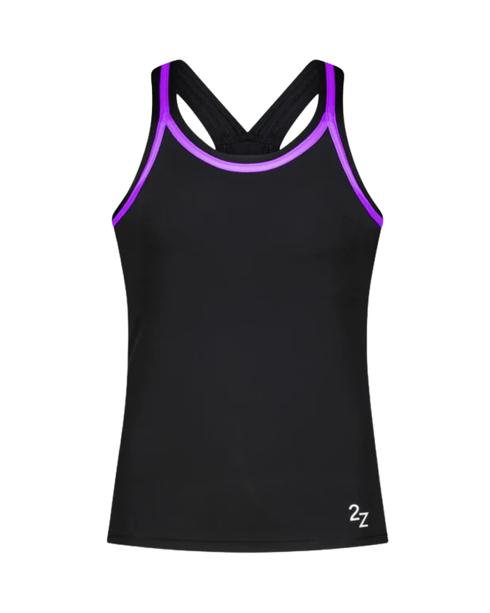 Flamingo 26FL02ZBK/PRL Black/Purple 2 Piece Teen's Bathing Suit Tank with Shorts Myselflingerie.com