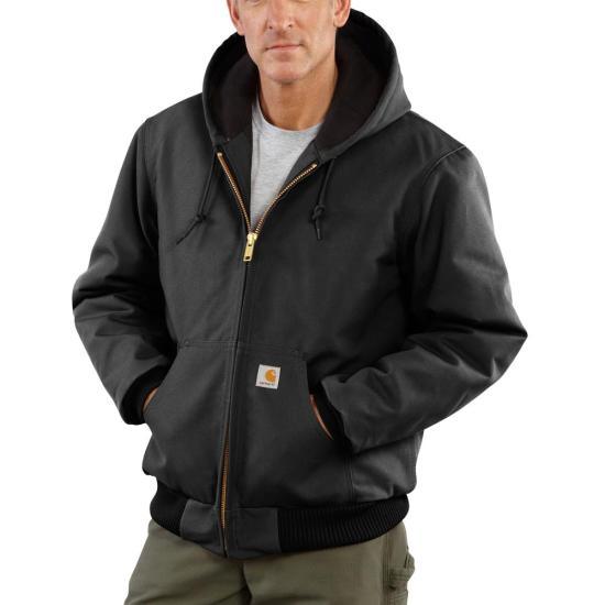 Carhartt J140 flannel lined firm duck active jacket in black, big and tall sizing