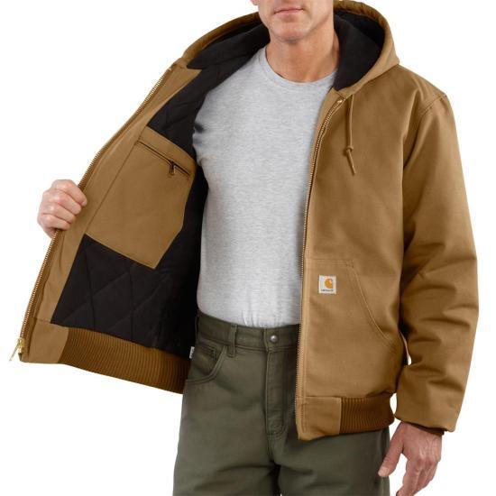 Carhartt J140 black duck active jacket, view of the quilted flannel lining