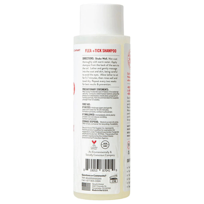 Flea & Tick Dog Shampoo 16 oz back of bottle.