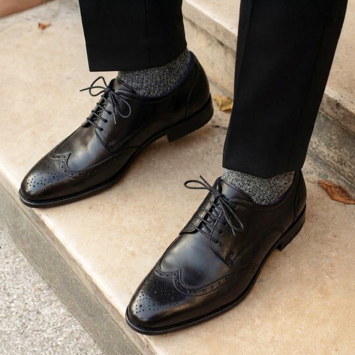 Fleet Leather Smart Formal Leather Brogue Shoes - Black