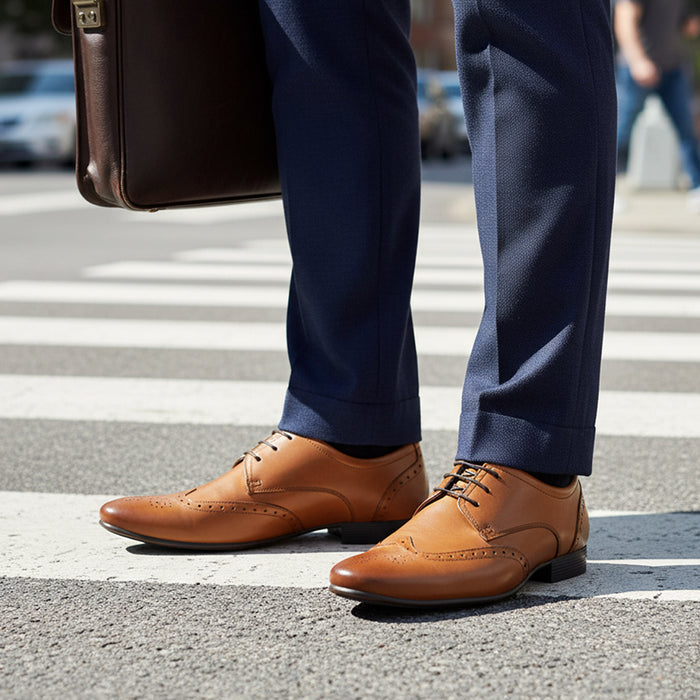 Fleet Leather Smart Formal Leather Brogue Shoes - Tan