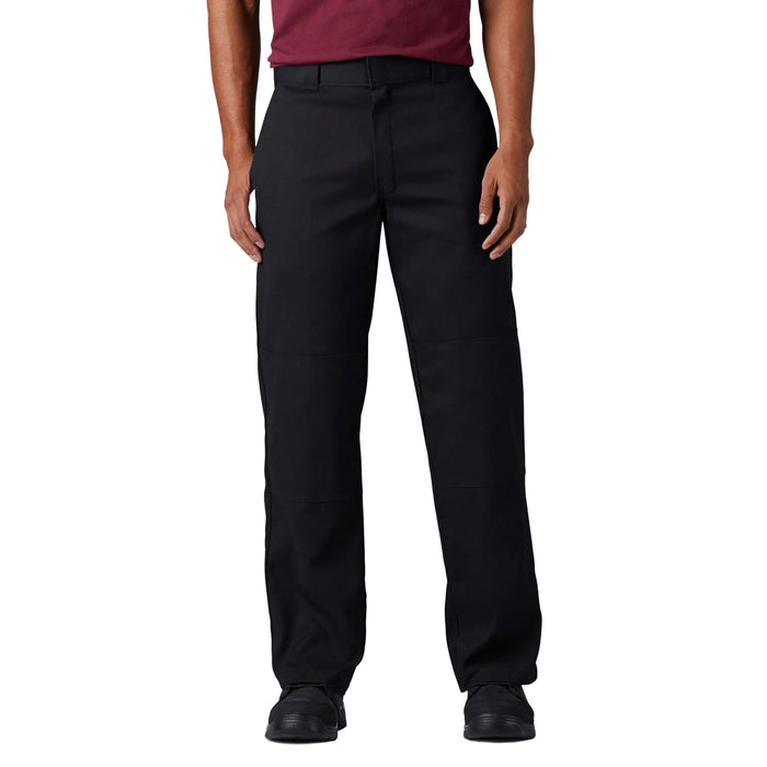 Dickies FLEX loose fit double knee work pant in black, front view with reinforced knees