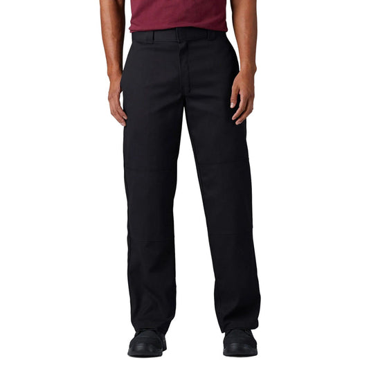 Dickies FLEX loose fit double knee work pant in black, front view with reinforced knees