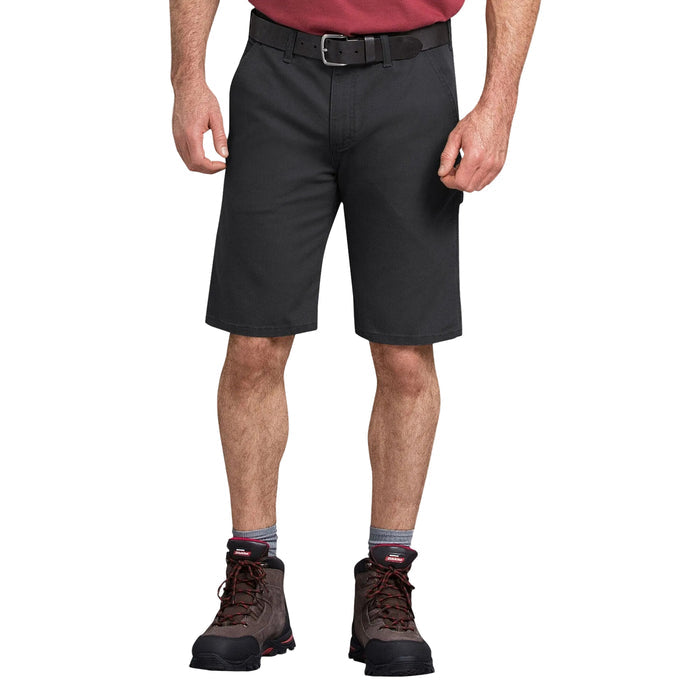 Dickies FLEX regular fit 11 inch duck carpenter short in stonewashed black, front view